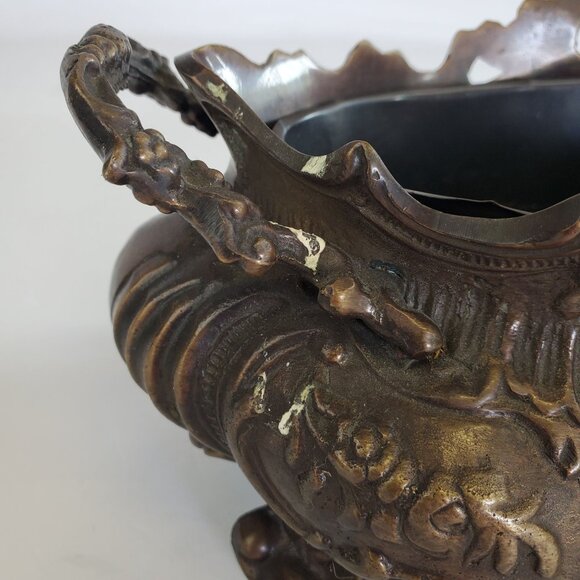 Vtg Brass Italian Style Rococo Jardiniere Planter with Insert  -11.75" Long - Picture 6 of 9